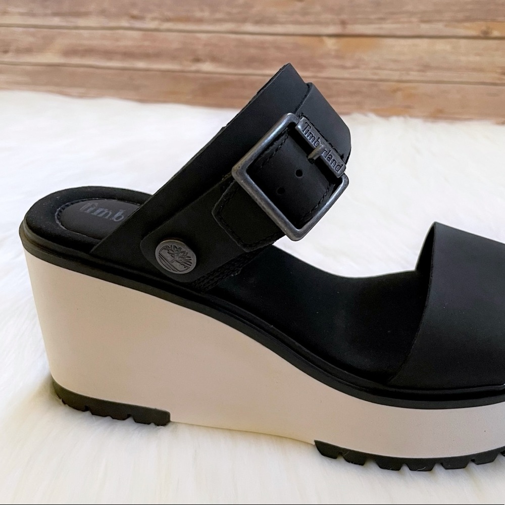 Timberland Women’s Koralyn Wedge 2 Band Black Nubuck Leather Sandals - Picture 5 of 10